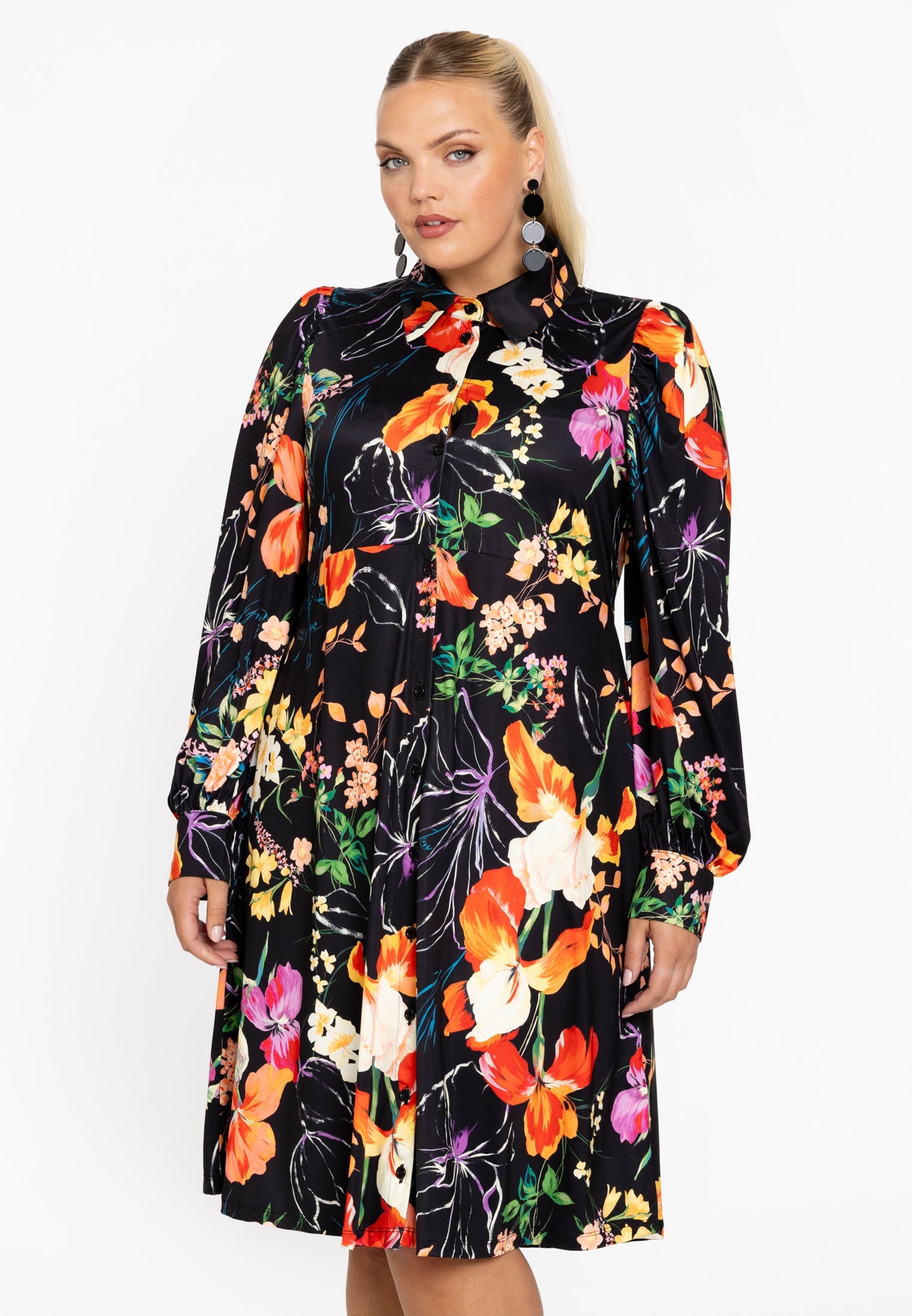 Livkurva ™ | Blommig Klänning med Långa Ärmar