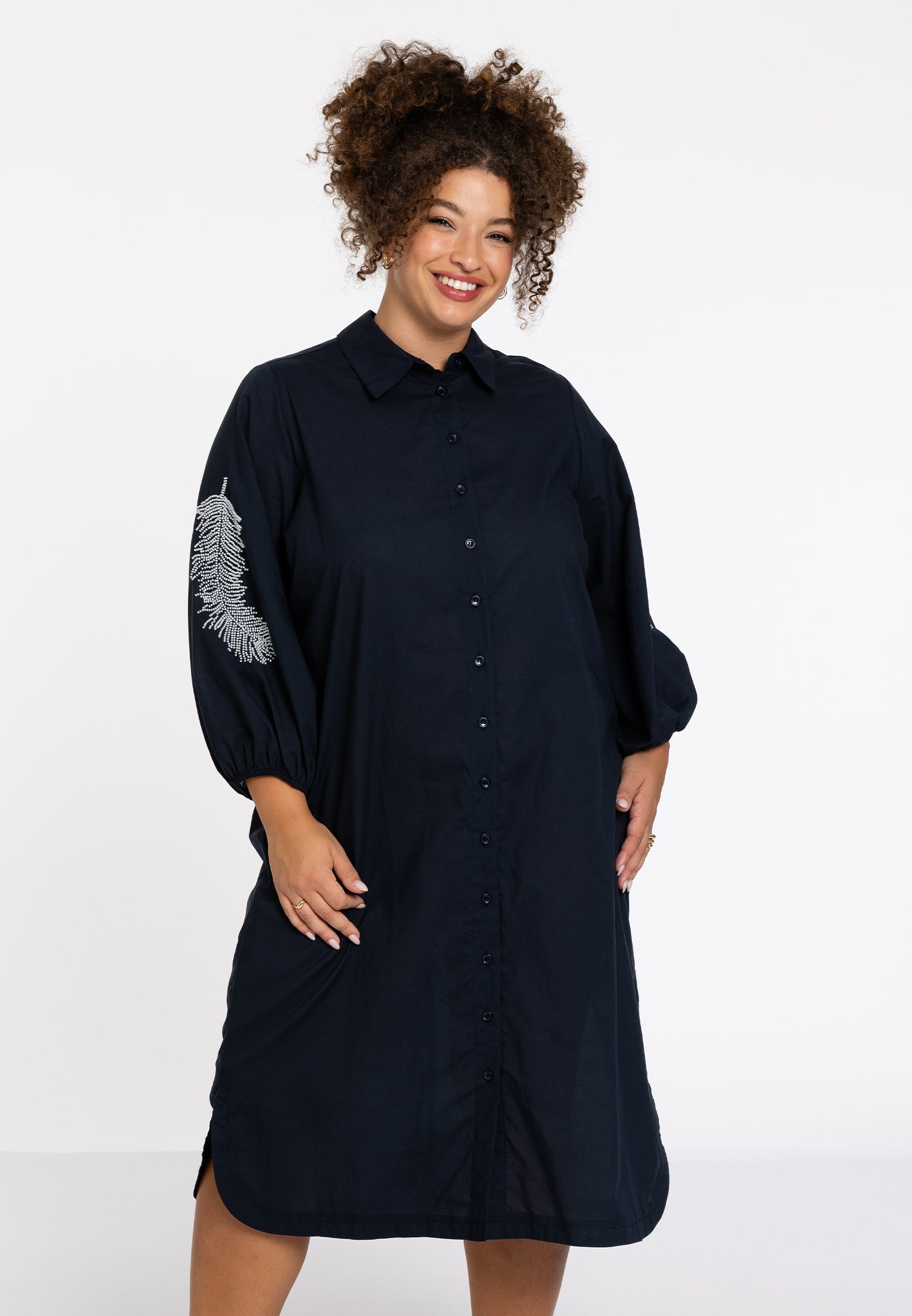 Livkurva ™ | Lång Mörkblå Bomullsblus