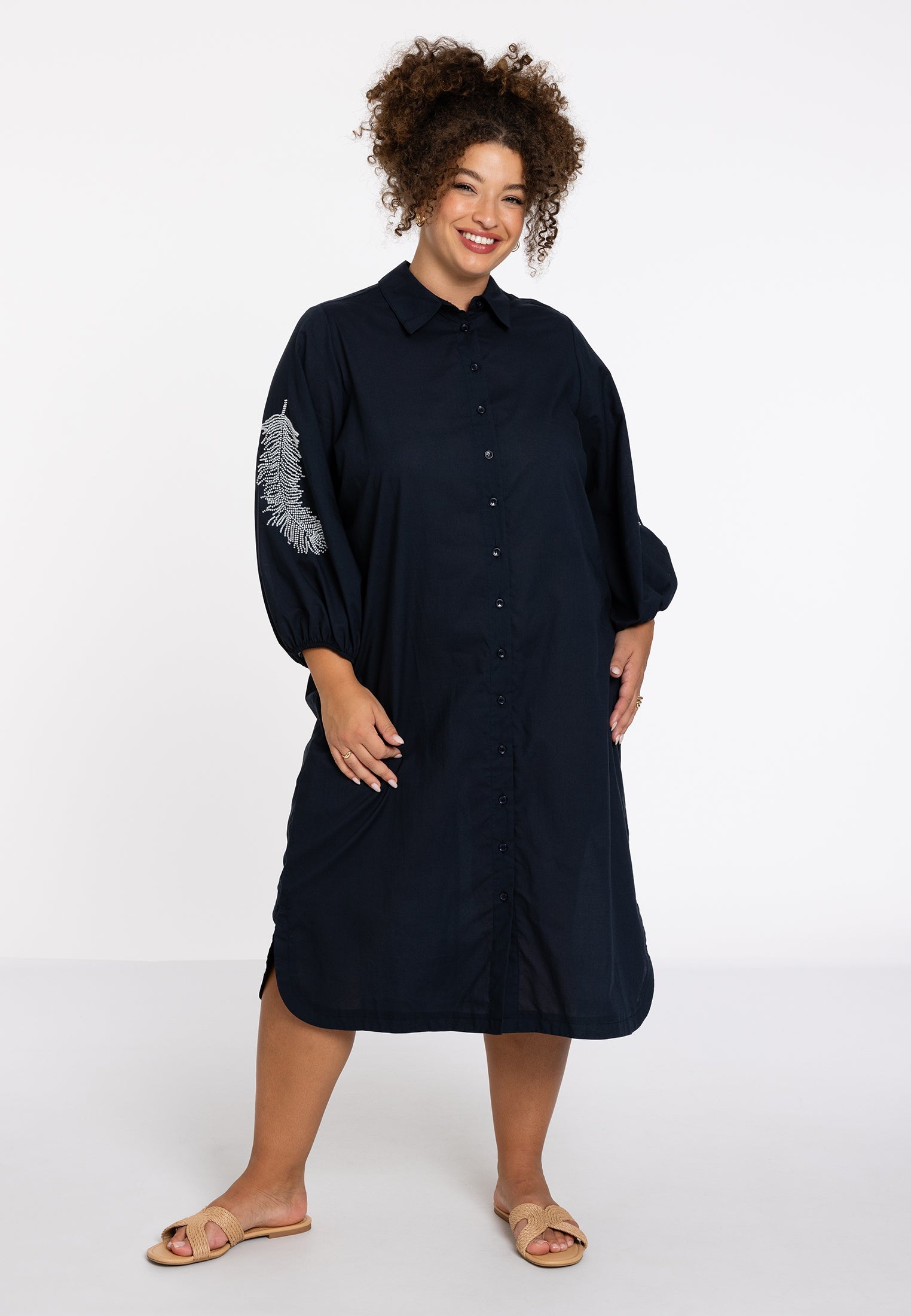 Livkurva ™ | Lång Mörkblå Bomullsblus