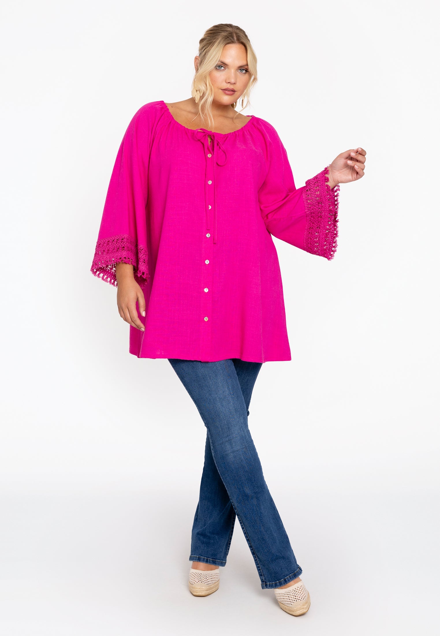 Livkurva ™ | Fuchsia Blus med Vida Ärmar