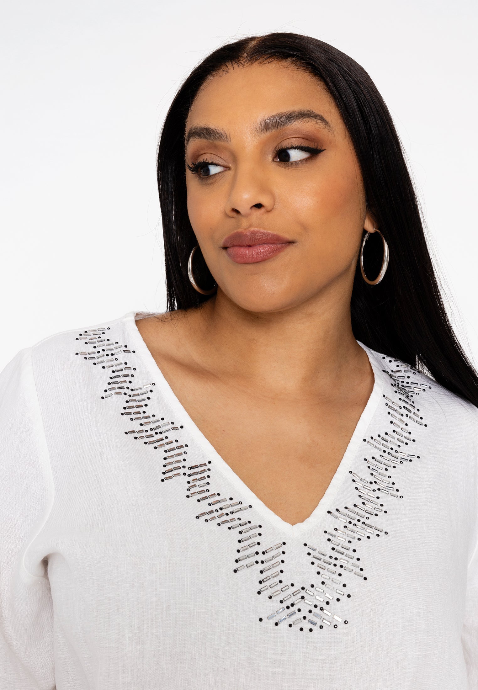 Livkurva ™ | Vit Linneblus med Strass