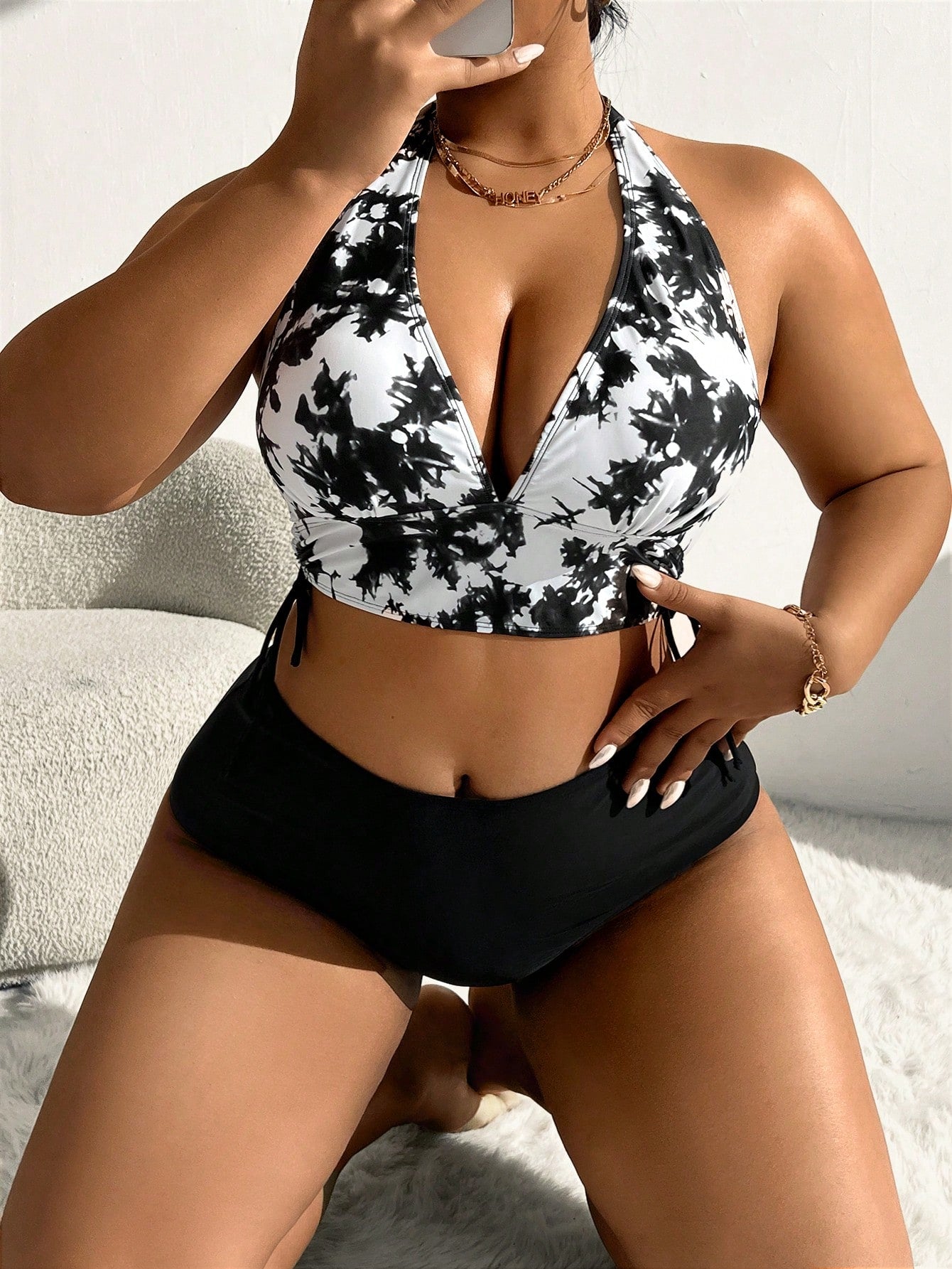Livkurva ™ | Tie-Dye Bikinitopp Svart-Vit