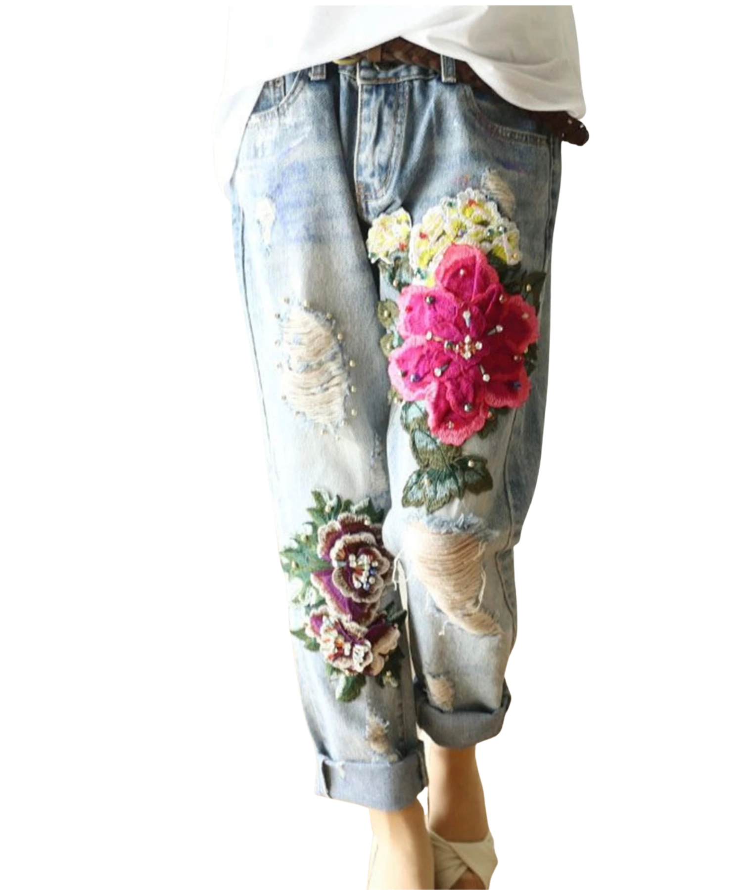 Livkurva ™ | Sommarjeans med Blombroderi