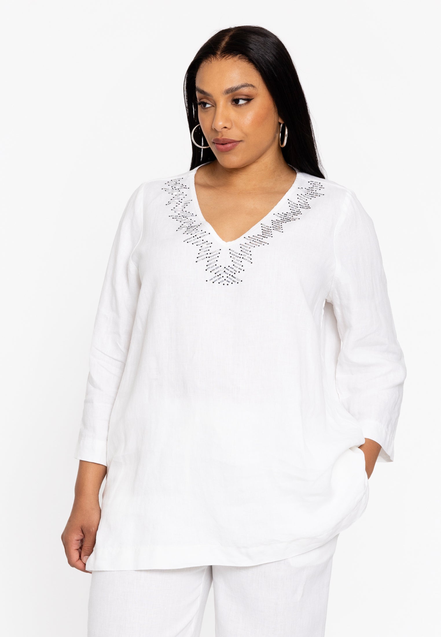 Livkurva ™ | Vit Linneblus med Strass