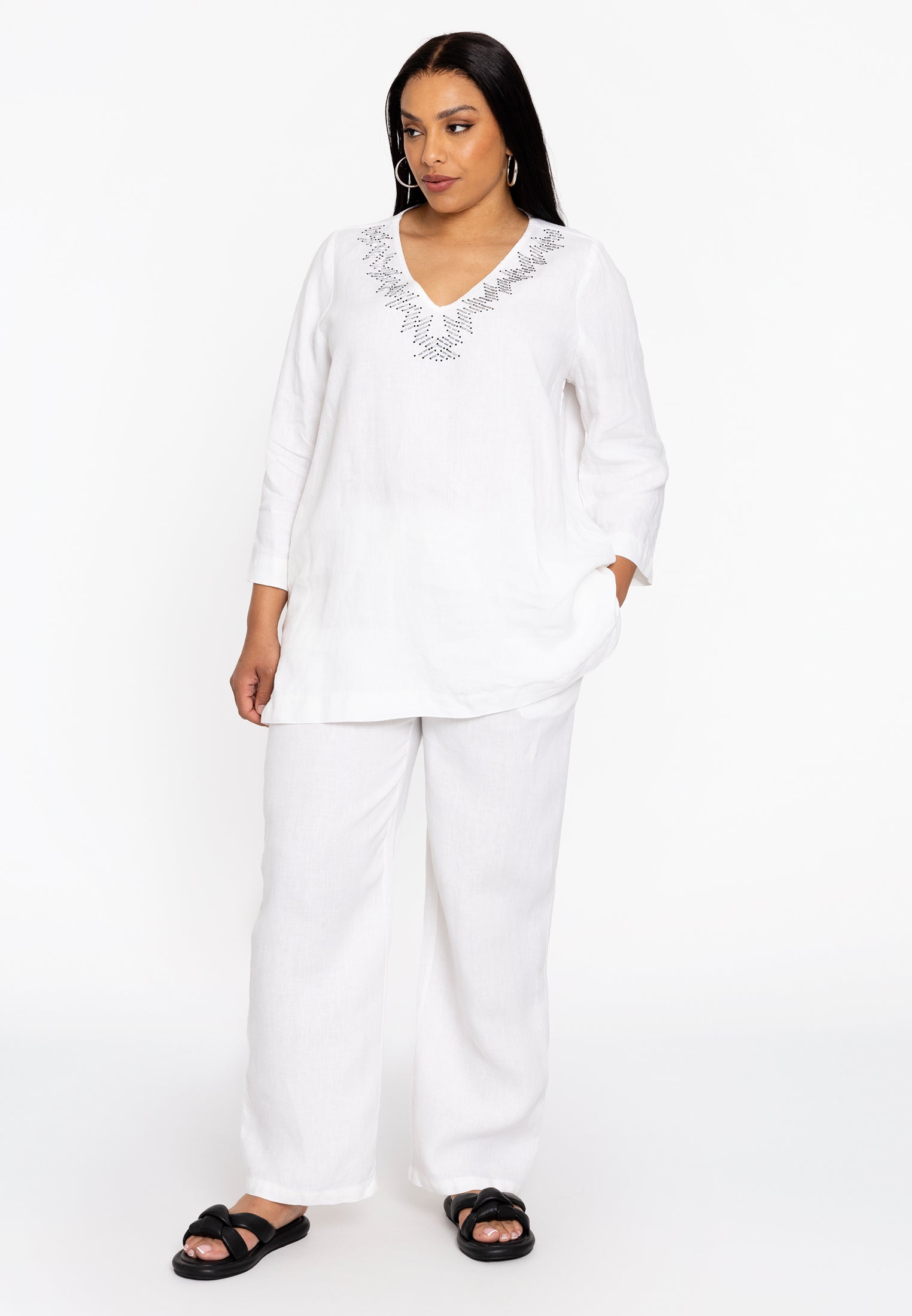 Livkurva ™ | Vit Linneblus med Strass